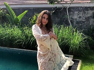 Striptease near Pool. we Fucked Quietly so that the Neighbors wouldn't Hear